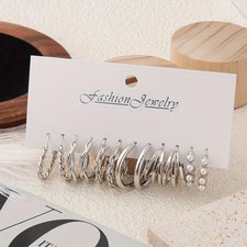 Women's Fashion Geometric Earring Set C-shaped Ear Loops Zinc Alloy Ear Studs Costume Earrings price