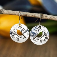 Retro Women's Round Flower Bird Pendant Earrings Fashion Jewelry Earrings Alloy Costume Earrings price