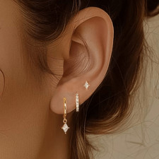 3pcs Women's Fashion Earring Rhombus Inlaid Rhinestones Pendant Ear Buckle Costume Earrings price