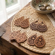 4 Pairs Wooden Dangle Earrings Boho Laser Cut Filigree Teardrop Jewelry Set Costume Earrings price