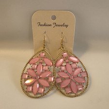 Fashion Jewelry Pink Crystal Rhinestone Teardrop Flower Dangle Hook Earrings Costume Earrings price
