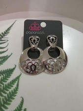 Paparazzi Silver Tone Cut-Out Circle Dangle Earrings, Clip-On Closure Costume Earrings price