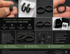Black Stainless Steel Green CZ Hoop Earrings Pave 360° Round Unisex Gift Costume Earrings price