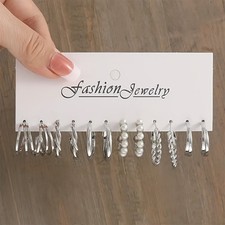 Women's Fashion Geometric Earring Set C-shaped Ear Loops Zinc Alloy Ear Studs Costume Earrings price
