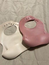 2 Pack Silicone Baby Feeding Bibs Pink & White Adjustable Neckband Waterproof Feeding Bib price