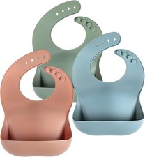 Silicone Bibs for Babies Toddler Set of 3, BPA Free, Soft Adjustable Green Feeding Bib price