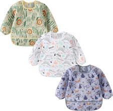 3 Pack Long Sleeve Bib,Baby Smock for Eating 6-30 Months Reusable Shirt Bibs for Feeding Bib price
