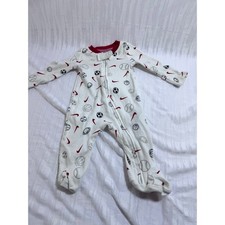 Nike Newborn Footed Sleeper White Red Sports All Over Print Zip Up Pajamas NB Baby Pajamas price