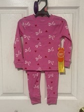 Wonder Nation Girls 2T 2-Piece Pajama Set Pink Heart/Bow Snug Fit Cotton Knit Baby Pajamas price