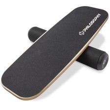 Balance Board - Wooden Exercise Trainer with Adjustable Stoppers - Black Board price