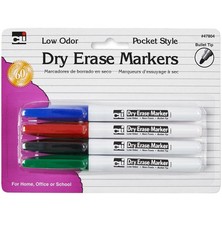Dry Erase Markers, Pocket Style with Bullet Tip, Assorted Colors, 4-Pack (47804) Whiteboard Marker price
