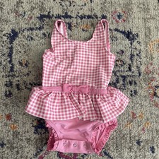 Ruffle Butts Infant Girl Swimsuit Size 12-18 mnths Pink Check Bow Snaps EUC Baby Swimsuit price