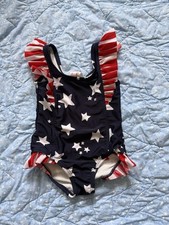 Cat & Jack Girls 18M One-Piece Swimsuit Blue White Red Stars Ruffle Poly Baby Swimsuit price