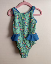 L.L. Bean Girls 3T Green/Blue Turtle Animal Print Ruffle One-Piece Swimsuit Baby Swimsuit price