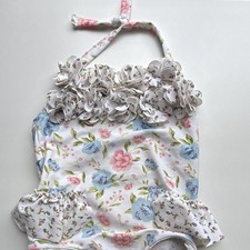 Mud Pie Girls Floral Ruffle Halter One-Piece Swimsuit, Size 12-18 Months Baby Swimsuit price
