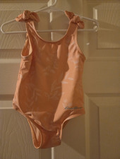 Eddie Bauer Girls One-Piece Swimsuit 3T Peach Floral Flower Bow Accents Baby Swimsuit price