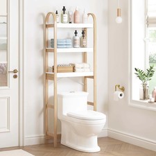Over-the-Toilet 3-Tier Storage Shelf Unit Natural Wood & White Bathroom Shelving Bathroom Shelf price