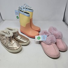 Cat & Jack Girls Size 10 Shoe Lot Bundle Fuzzy Slippers Ankle Rain Boots Pink Girls' Boots price