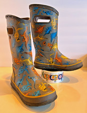 BOGS Youth Sz 1 Dino Print Rain Boots Rubber Gray Warm Dry Slip Resistant Solid Girls' Boots price