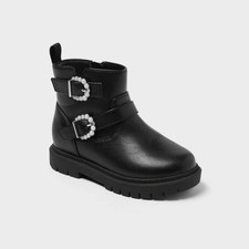 Toddler Girls' Evie Lug Sole Ankle Boots - Cat & Jack Black Girls' Boots price