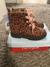 Cat Jack Amaya Toddler Girls Combat Boots, Size 12, Brown Leopard Heart Lace-Up Girls' Boots price