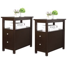 Set of 2 Narrow End Table w/2 Drawers Open Shelf Sofa Side Table for Living Room Side Table price