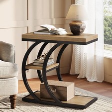 3-Tier C-Shaped End Table Industrial Narrow Wood Couch Side Table for LivingRoom Side Table price