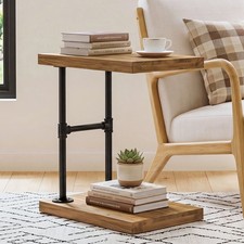 C-Shaped Solid Wood End Table, Industrial Side Table with Shelf for Living Room Side Table price