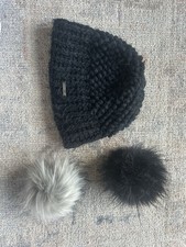 Rino and Pelle Black Knit Winter Hat, Removable Pom Pom Women's Beanie price