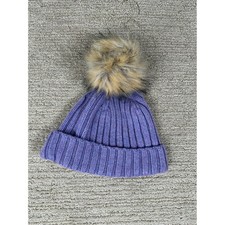 J.Crew Purple Ribbed Knit Beanie Faux Fur Pom Wool Blend Winter Hat One Size Women's Beanie price