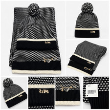 Coach Women's Knit Beanie & Scarf Gift Set Black Ivory NWT One Size Authentic Women's Beanie price