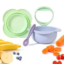 Silicone Baby Bowl and Spoon Set with Suction&Lid First Stage Self Feeding Bowl Feeding Set price