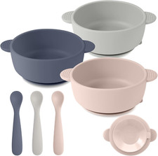 Silicone Baby Feeding Set, 3 Pack Baby Bowls with Suction and 3 Pack Baby Spoons Feeding Set price