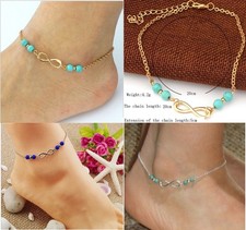 10" Women Girl Silver Gold Infinity 8 Blue Beads Chain Ankle Bracelet Anklet S10 Anklet price