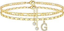 Ankle Bracelets for Women, 14K-Gold-Plated Dainty Layered Chain CZ Initial Ankle Anklet price