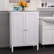 Wooden Cabinet 3 Shelves Double Door Bathroom Storage Floor Organizer white Cabinet price
