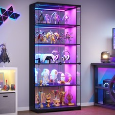 Glass Display Cabinet with Doors, RGB LED Curio Cabinet, Lockable Display Case Cabinet price