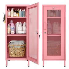 Pink Metal Storage Cabinet 40" w/Lockable Mesh Door - 2 Shelves & 6 Hooks Cabinet price