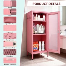Pink Small Lockable Metal Storage Cabinet w/Adjustable Shelves & Hooks Mesh Door Cabinet price