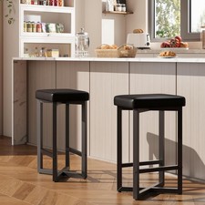 2X Backless Bar Stools Upholstered PU Leather Seat with Metal X-Frame&Footrest Bar Stool price