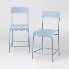 Set of 2 24" Wavy Metal Counter Height Barstool with Footrest Blue Bar Stool price