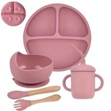 5PCS Baby Silicone Feeding Set Suction Plate Bowl Spoon Fork Non-Slip Tableware Feeding Plate price