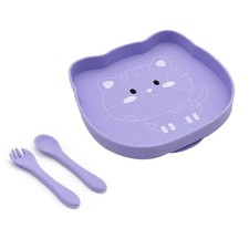 Baby Bubidoodo Feeding Set, 3PCS Silicone Plate / Fork /  Spoon for Toddler -Cat Feeding Plate price