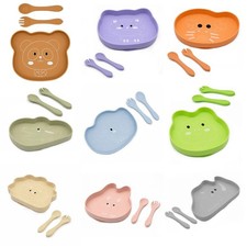 Baby Bubidoodoo Silicone Suction Plate Feeding Set - Toddler Training Spoon Fork Feeding Plate price