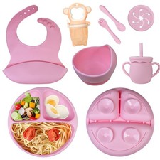 Silicone Baby Feeding Set 8 Pcs, Spill-Proof Suction Plate, Bowl, Bib, Silicone Feeding Plate price