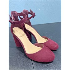 Lauren Conrad Burgundy Suede Ankle Strap Block Heel Pumps Women 6.5 Evening Prom Evening Shoes price