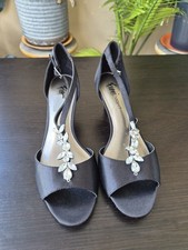 Fioni Night Black Satin Rhinestone Evening Heels Sandals Size 8 Evening Shoes price