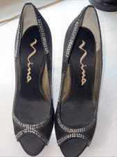 Nina Evening Black Rhinestone  Shoes Size 10 Nice Evening Shoes price