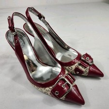 GUESS Womens 8 M Red Silver Buckle Stiletto Heels Party Evening Shoes Evening Shoes price