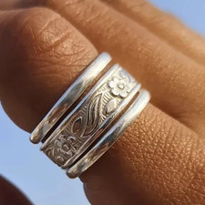 925 Sterling Silver, Solid Silver, Band Ring, Set of 3 Band Ring Stackable Silver Wedding Band price